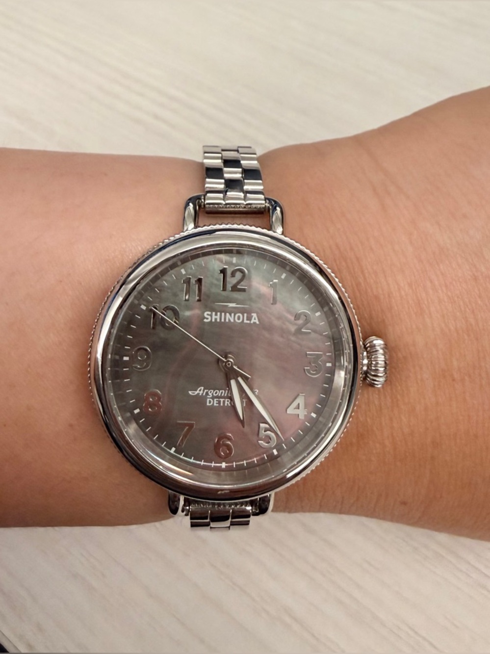 Shinola birdy Silver Watch with Black Mother-of-Pearl Dial